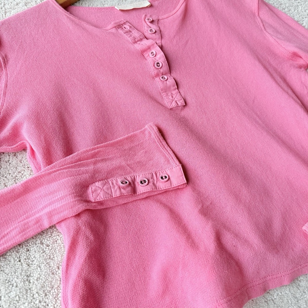Ulla Johnson Pre-Fall 2022 Henley Top Womens M Pink 100%‎ Cotton Long Sleeve